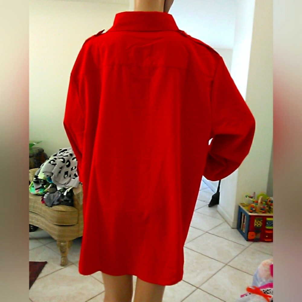 BNWT L&B Red SNAP DOWN BLOUSE FRONT POCKETS W/ SEQUINS COW PRINT DETAIL SZ. 2X - Picture 4 of 9